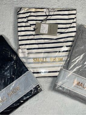 Smallshow Maternity Tops Bundle (3) Nursing Shirts Cotton Striped Gray Black NWT